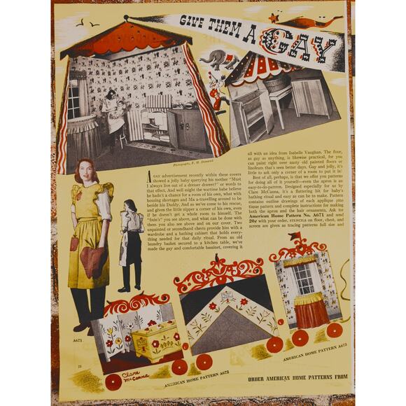 1944 "Give Them A Gay Early Start" Vtg Print Ad for Craft Patterns - 2-Pages - Picture 4 of 7